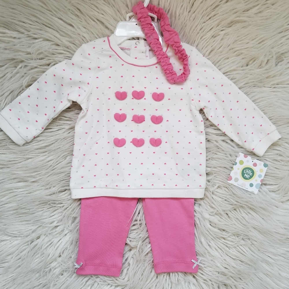 Little Me Pink Heart Top Pink Pants Set